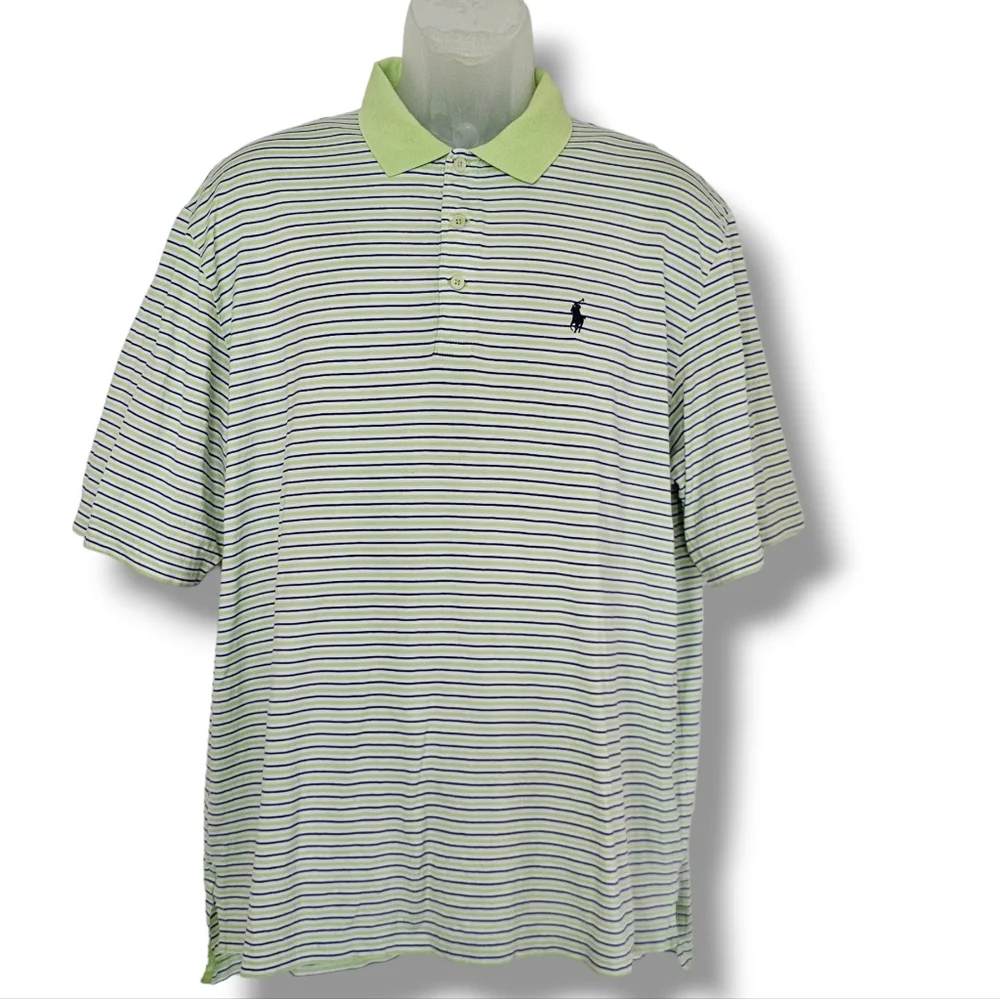 Polo Golf Ralph Lauren Mens Shirt Size‎ L Green White Blue Striped Pima Cotton